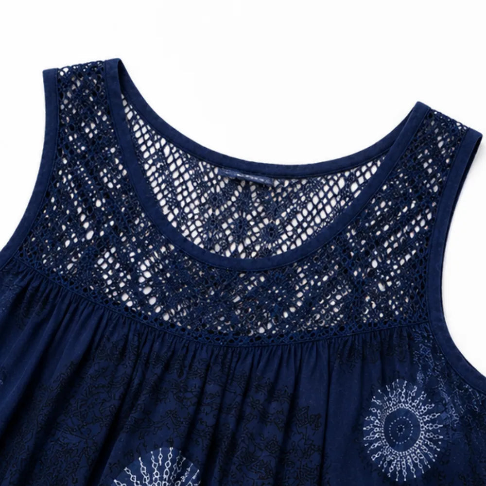 Women's Summer Mini Dress – Lace Yoke, A-Line Fit