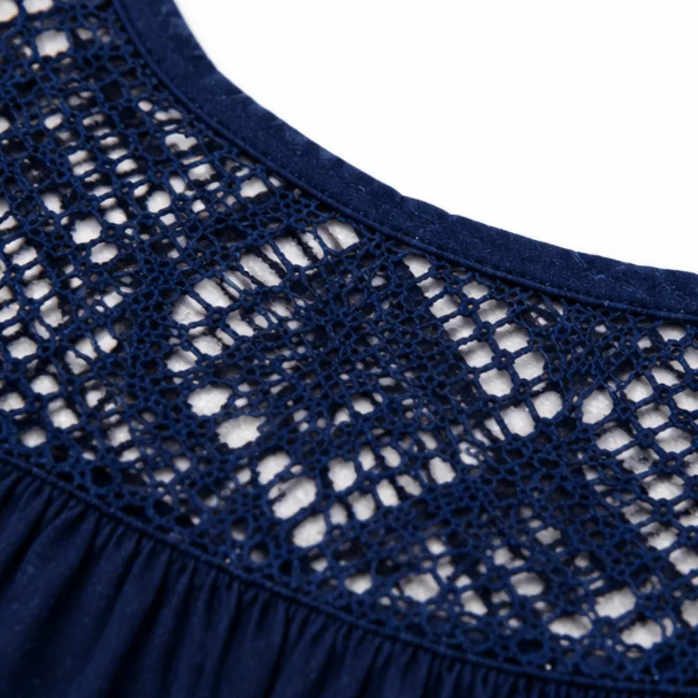 Women's Summer Mini Dress – Lace Yoke, A-Line Fit