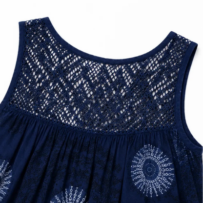 Women's Summer Mini Dress – Lace Yoke, A-Line Fit