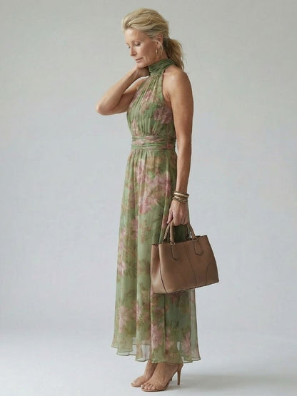 Women's Floral Halter Neck Midi Dress