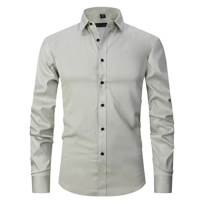 Men's Button-Up Shirt – Long Sleeve, Stretch, Wrinkle-Resistant