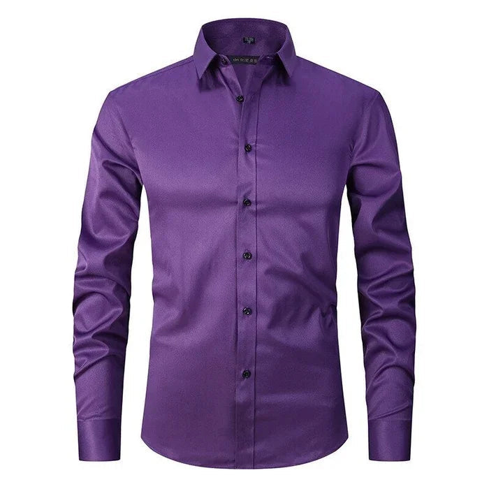 Men's Button-Up Shirt – Long Sleeve, Stretch, Wrinkle-Resistant