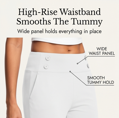 Women's High-Waist Capri Pants with Buttons