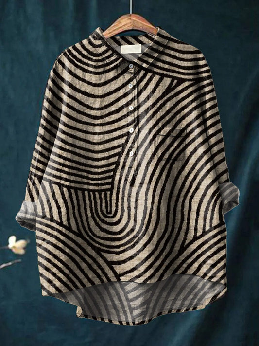 Women's Abstract Stripe Long Sleeve Blouse
