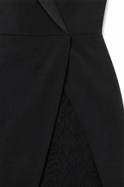 Women's Wrap Midi Dress – Cocktail, Lace Sleeves, Lapel Collar