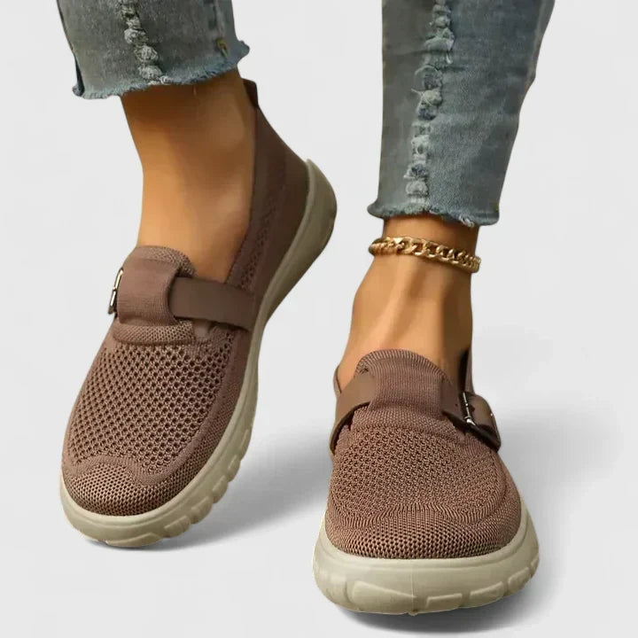 Women's Knit Slip-On Loafers with Buckle Strap
