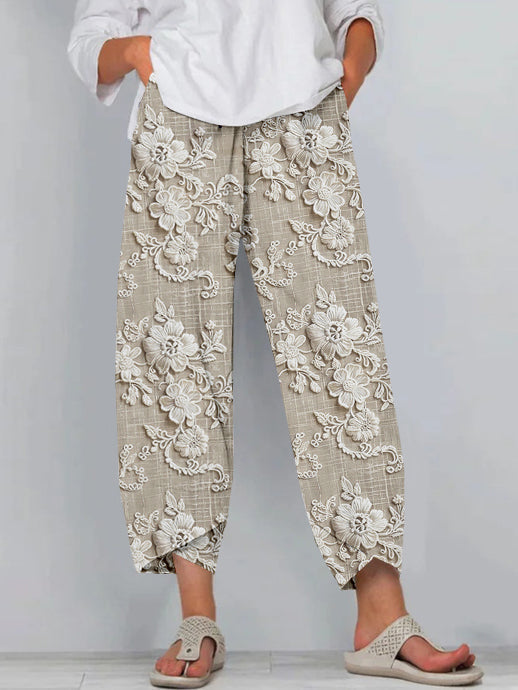 Women's Floral Print Trousers with Pockets