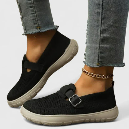 Women's Knit Slip-On Loafers with Buckle Strap