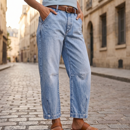 Women's Cropped Barrel Leg Denim Jeans