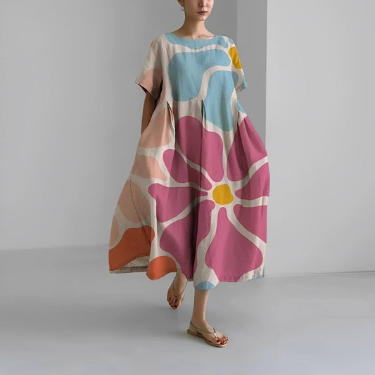 Women's Floral Short Sleeve Swing Maxi Dress