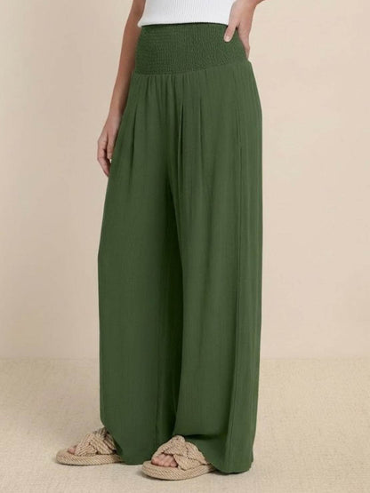 Women's High Waist Wide Leg Pants with Smocked Waistband