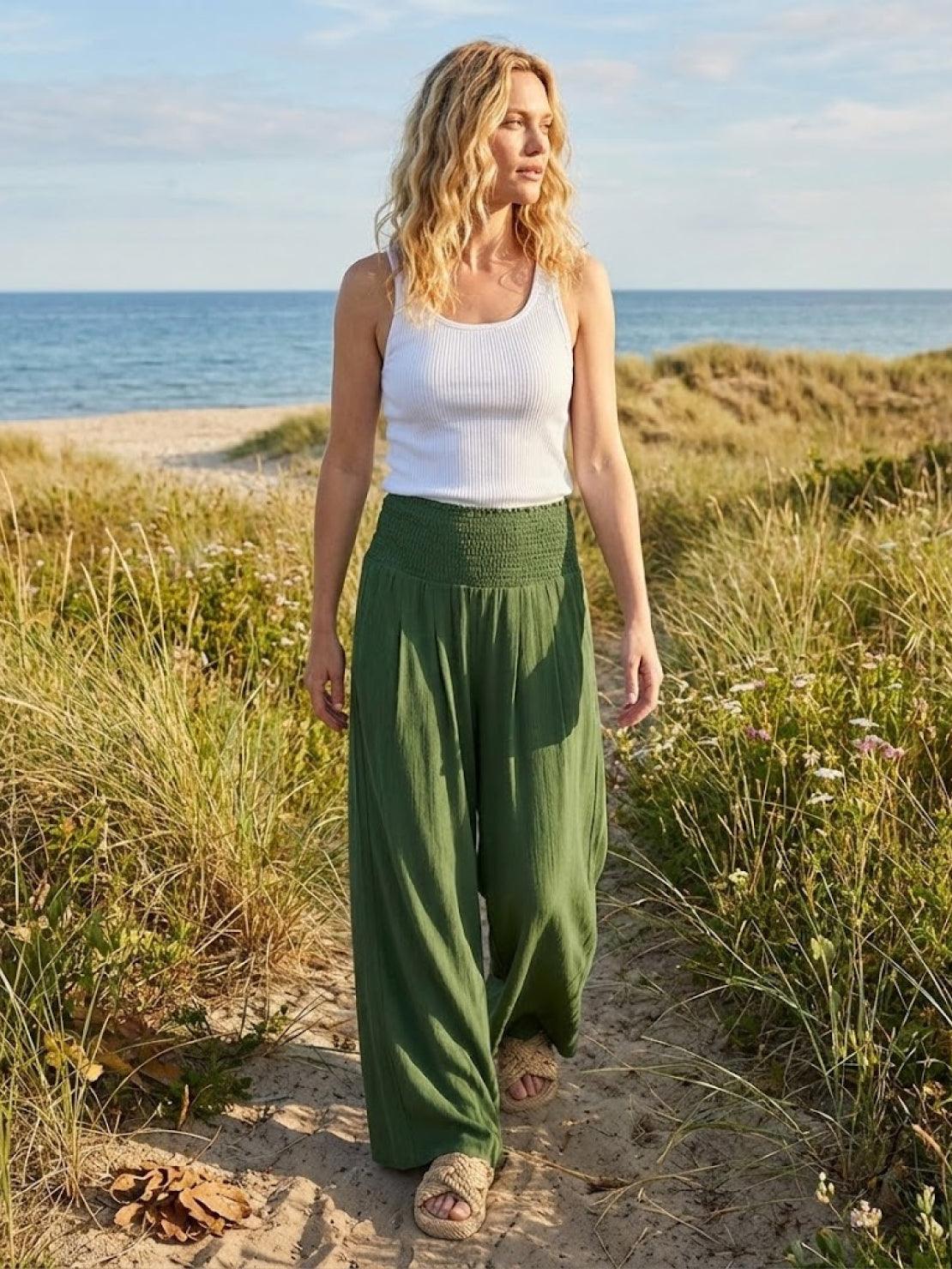 Women's High Waist Wide Leg Pants with Smocked Waistband