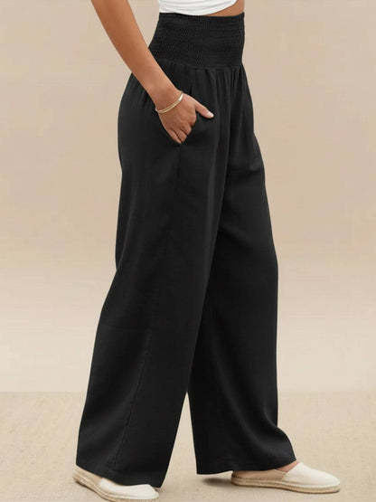 Women's High Waist Wide Leg Pants with Smocked Waistband