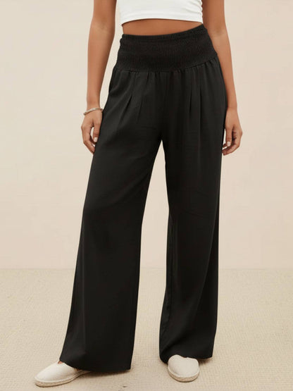 Women's High Waist Wide Leg Pants with Smocked Waistband