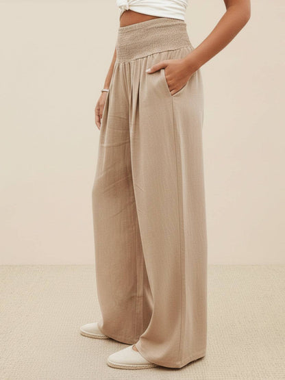 Women's High Waist Wide Leg Pants with Smocked Waistband