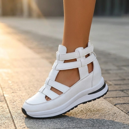 Women's Platform Sandals – Caged Straps, Zip, Cushioned Sole