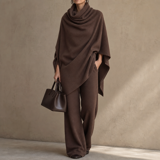 Women's Two-Piece Set – Knit, Cowl Neck, Wide Leg