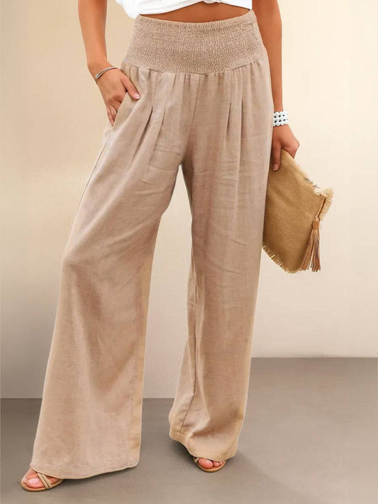 Women's High Waisted Wide Leg Trousers with Pleats