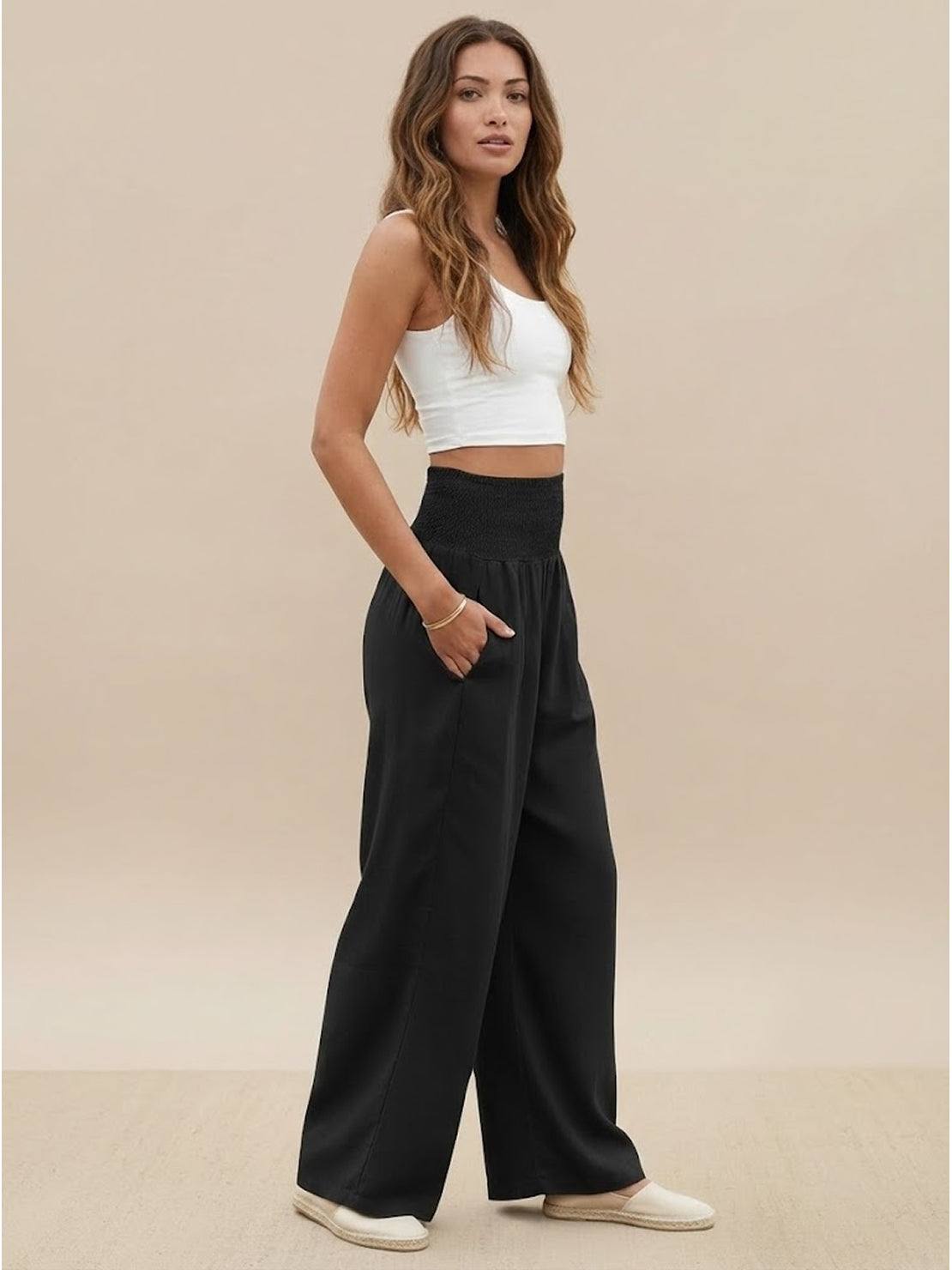 Women's High Waisted Wide Leg Trousers with Pleats