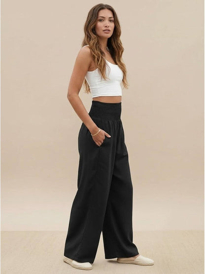 Women's High Waisted Wide Leg Trousers with Pleats