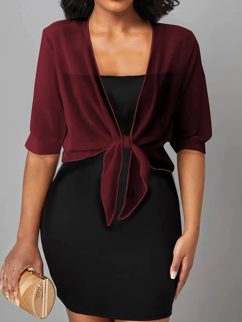 Women's Sheer Chiffon Tie Front Cropped Cardigan