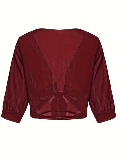 Women's Sheer Chiffon Tie Front Cropped Cardigan
