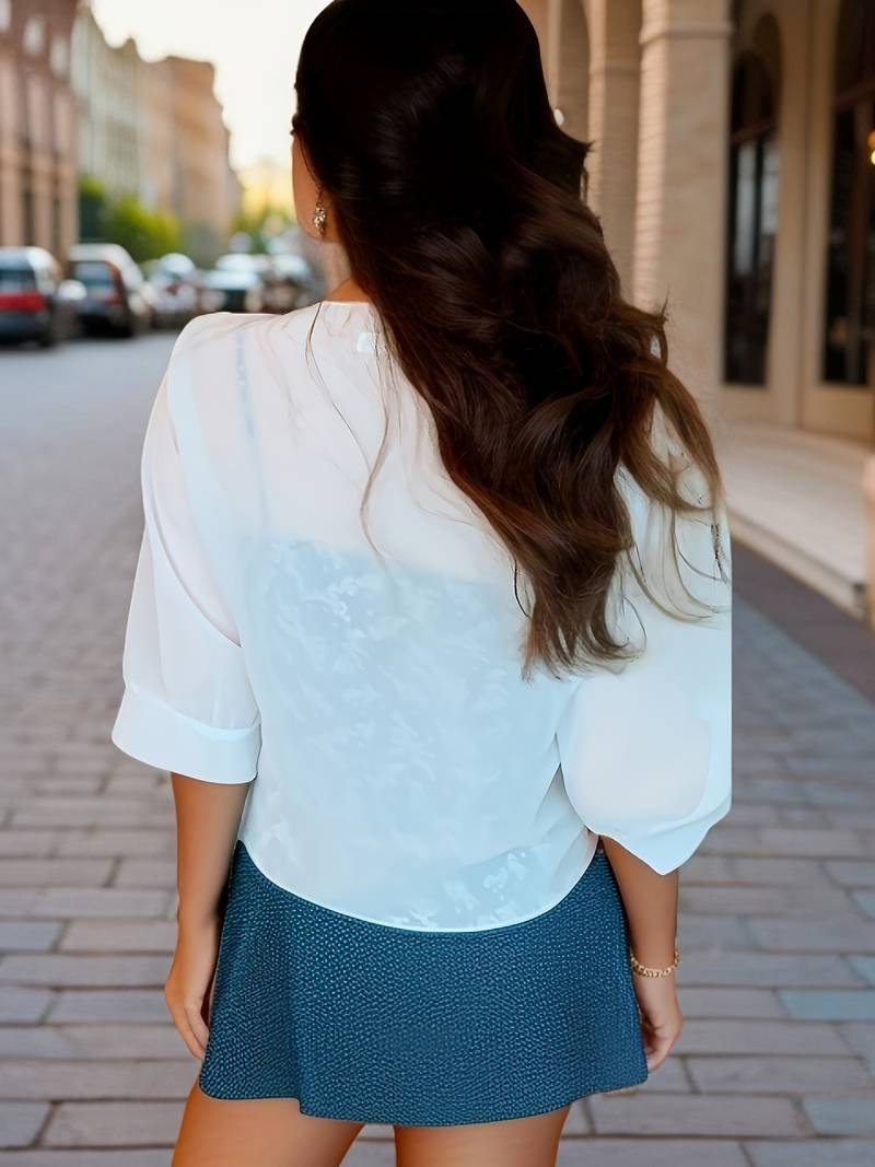 Women's Sheer Chiffon Tie Front Cropped Cardigan