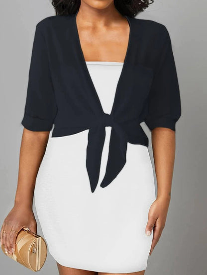 Women's Sheer Chiffon Tie Front Cropped Cardigan