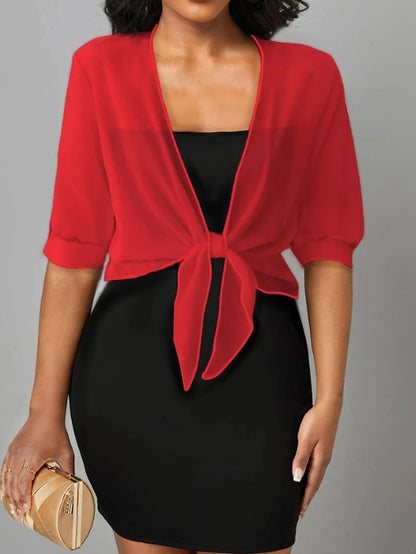 Women's Sheer Chiffon Tie Front Cropped Cardigan