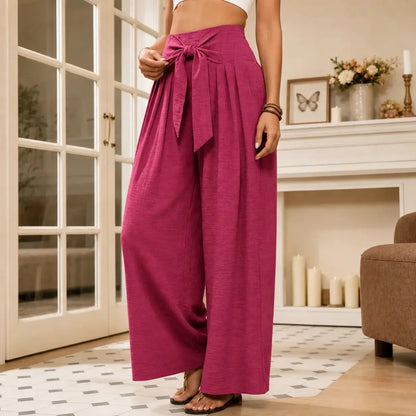 Women's High Waist Wide Leg Pants with Tie Front