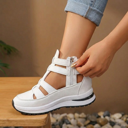 Women's Platform Sandals – Caged Straps, Zip, Cushioned Sole