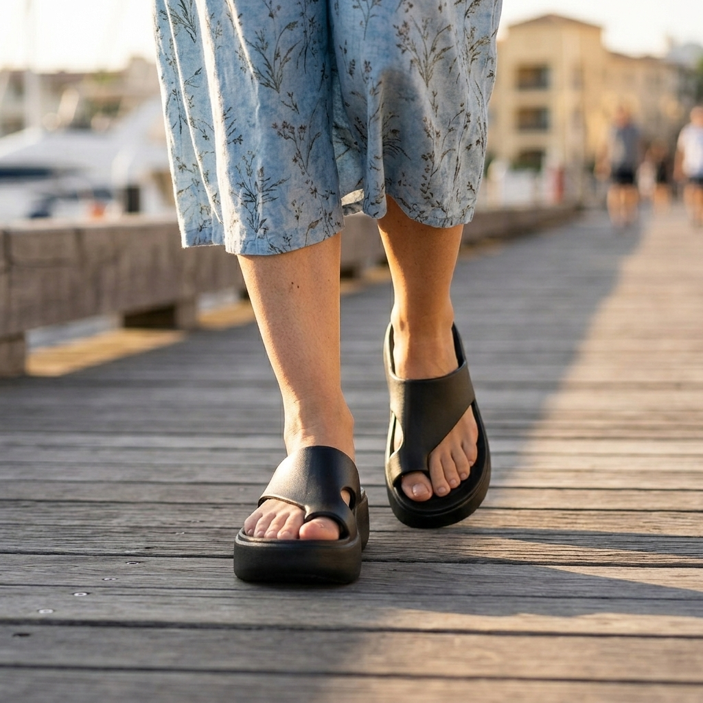 Women's Platform Sandals – Toe Loop, Cushioned Footbed