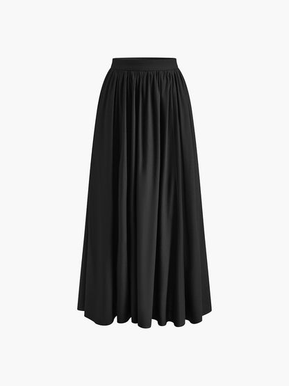 Women's High Waist Pleated Maxi Skirt with Pockets