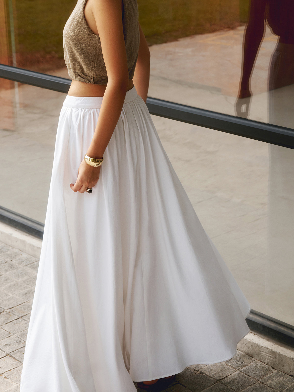Women's High Waist Pleated Maxi Skirt with Pockets