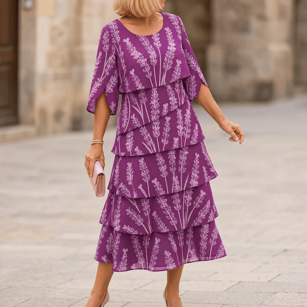 Women's Tiered Midi Dress – Floral, Flutter Sleeves, Lightweight