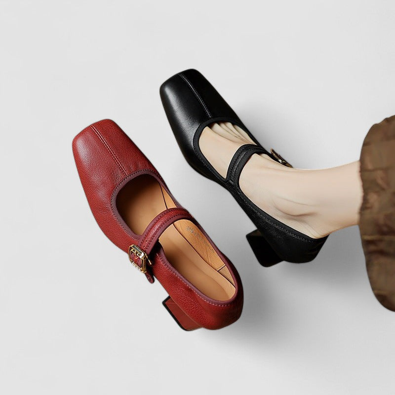 Women's Square Toe Mary Jane Shoes with Buckle Strap