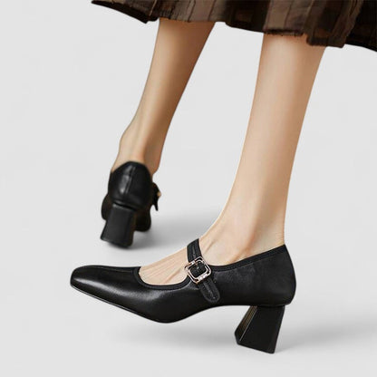 Women's Square Toe Mary Jane Shoes with Buckle Strap