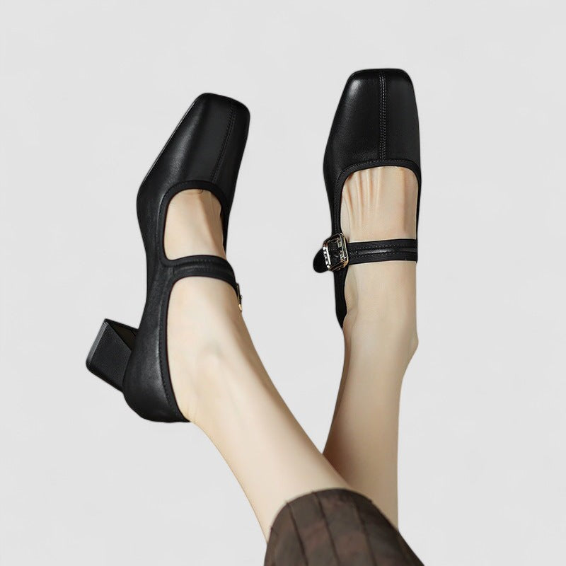Women's Square Toe Mary Jane Shoes with Buckle Strap