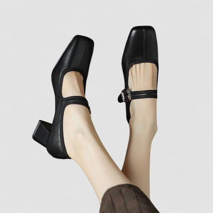 Women's Square Toe Mary Jane Shoes with Buckle Strap