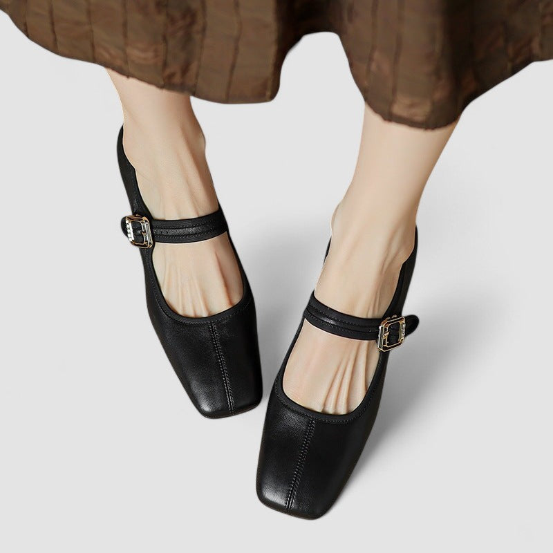 Women's Square Toe Mary Jane Shoes with Buckle Strap