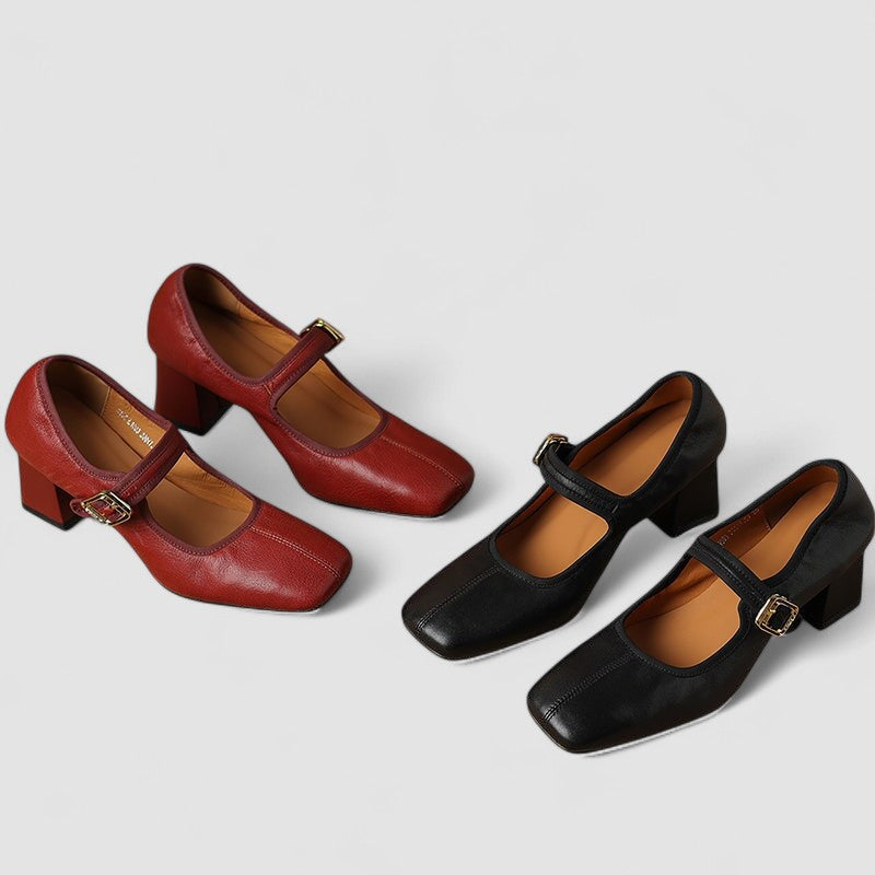 Women's Square Toe Mary Jane Shoes with Buckle Strap