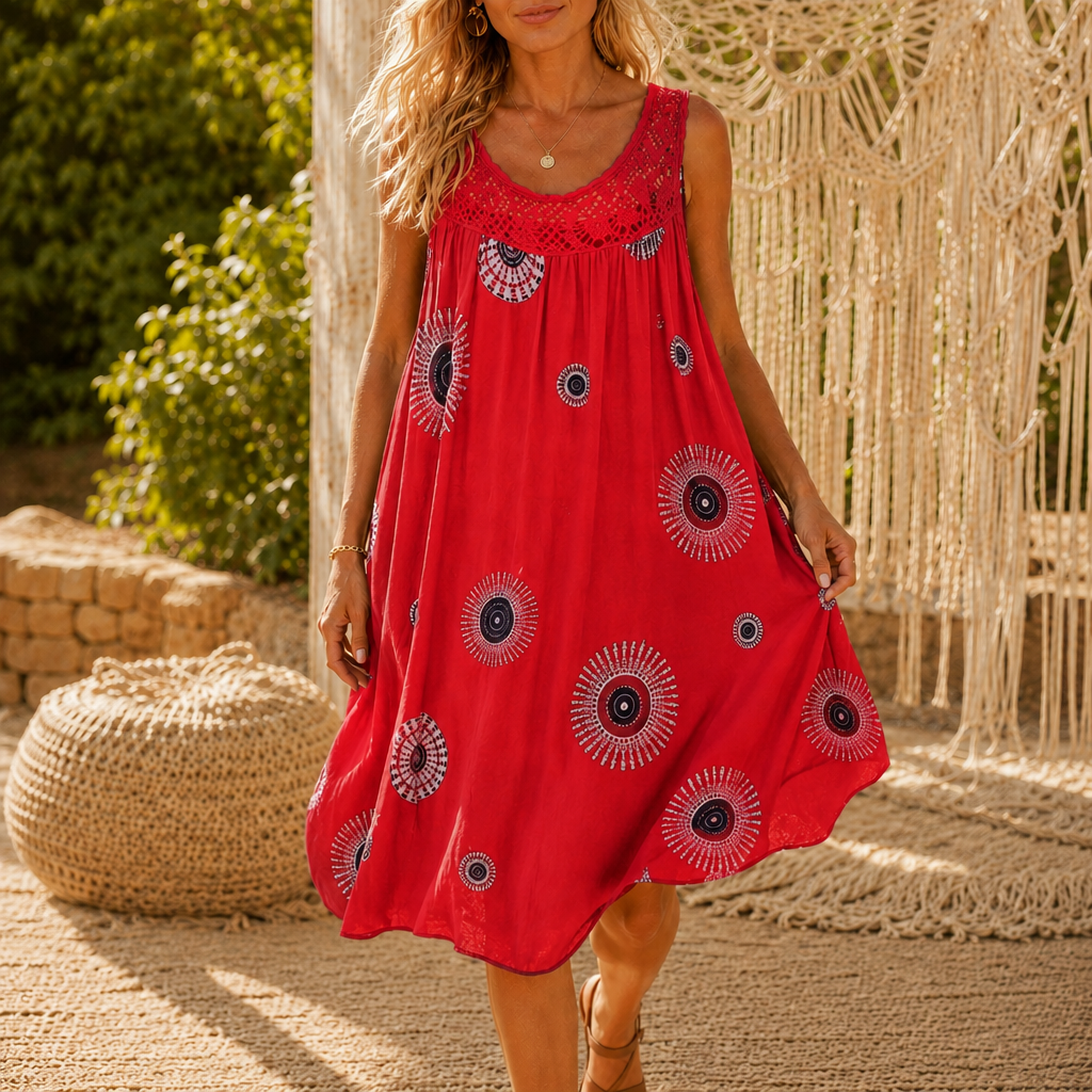 Women's Summer Mini Dress – Lace Yoke, A-Line Fit