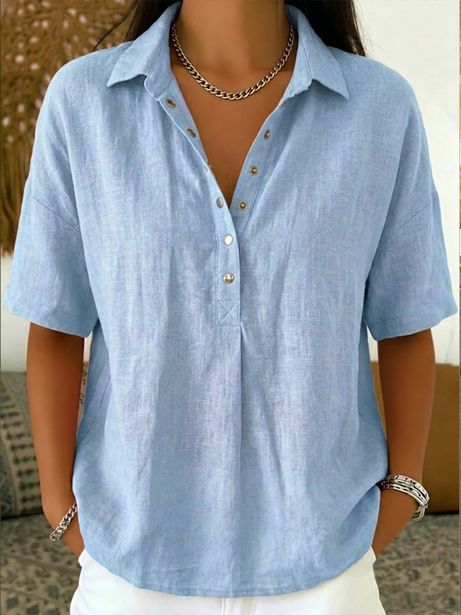 Women's Cotton Linen Shirt – Short Sleeve, Relaxed Fit