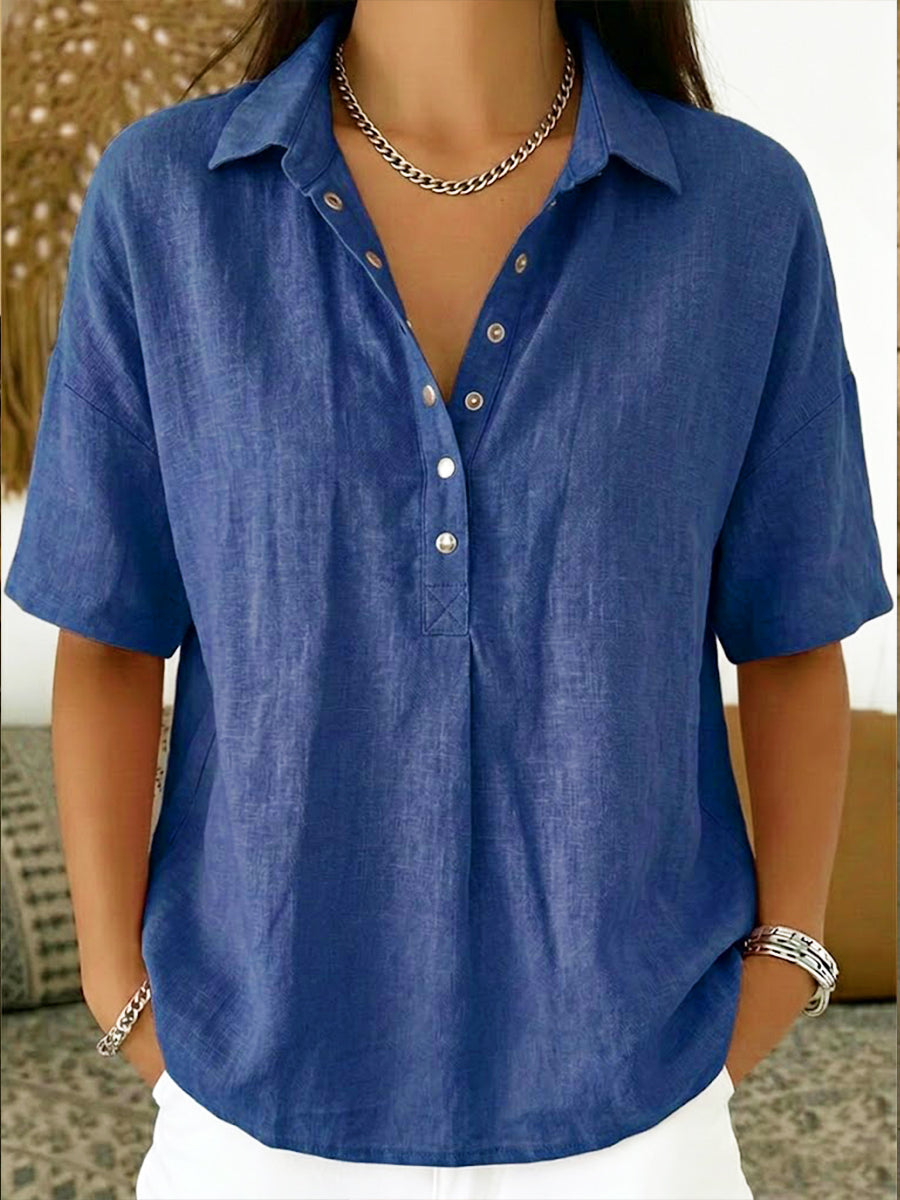 Women's Cotton Linen Shirt – Short Sleeve, Relaxed Fit