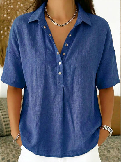 Women's Cotton Linen Shirt – Short Sleeve, Relaxed Fit