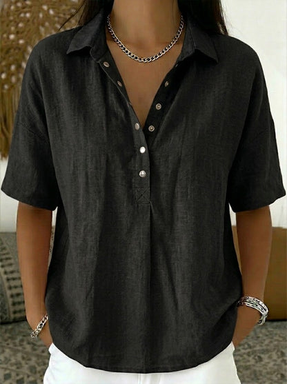 Women's Cotton Linen Shirt – Short Sleeve, Relaxed Fit