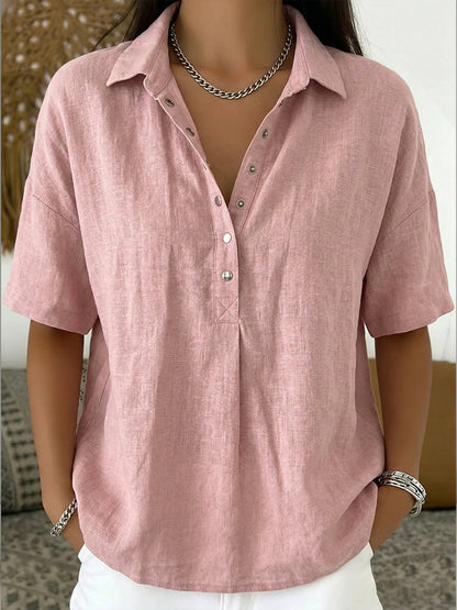 Women's Cotton Linen Shirt – Short Sleeve, Relaxed Fit