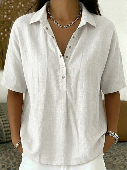 Women's Cotton Linen Shirt – Short Sleeve, Relaxed Fit