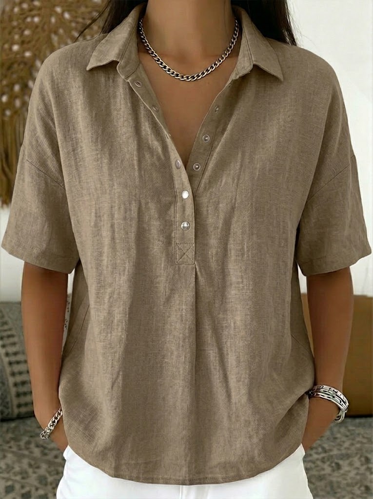 Women's Cotton Linen Shirt – Short Sleeve, Relaxed Fit