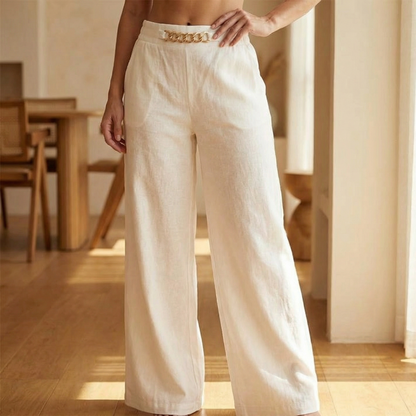 Women's Wide Leg Trousers with Chain Waist